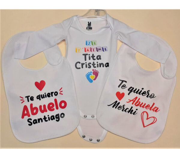 Body y babero de bebé personalizables